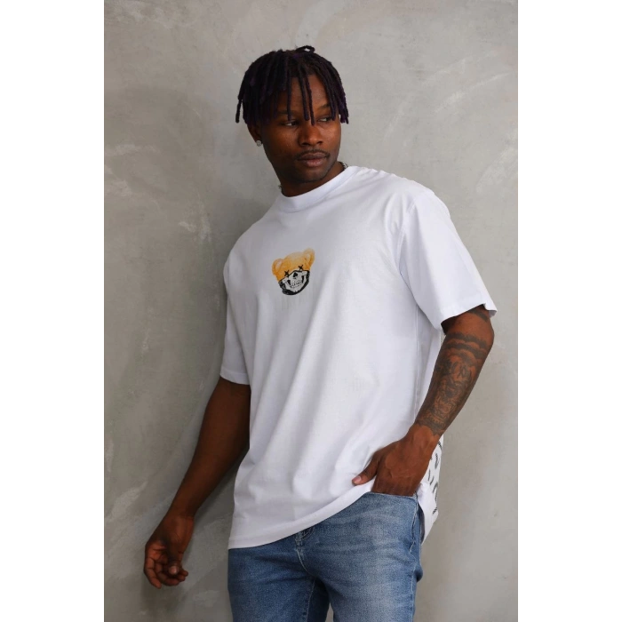 Unisex Baskılı Oversize T-Shirt - Beyaz