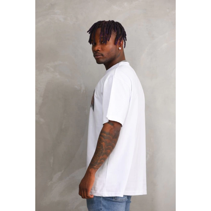 Unisex Baskılı Oversize T-Shirt - Beyaz