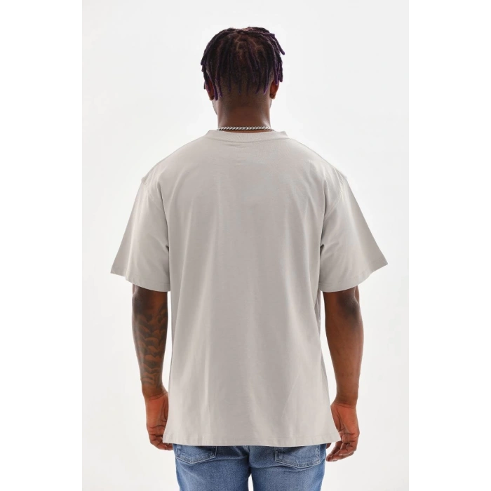 Unisex Baskılı Oversize T-Shirt - Gri