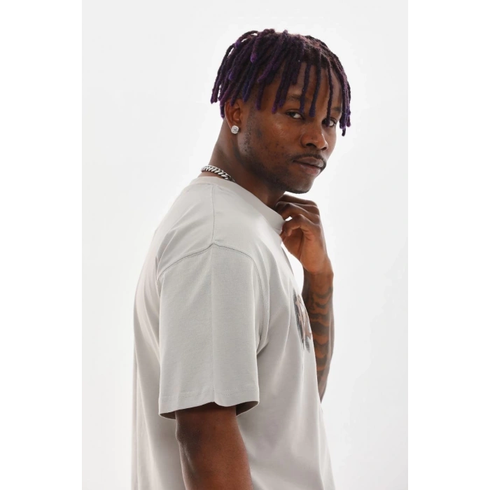 Unisex Baskılı Oversize T-Shirt - Gri