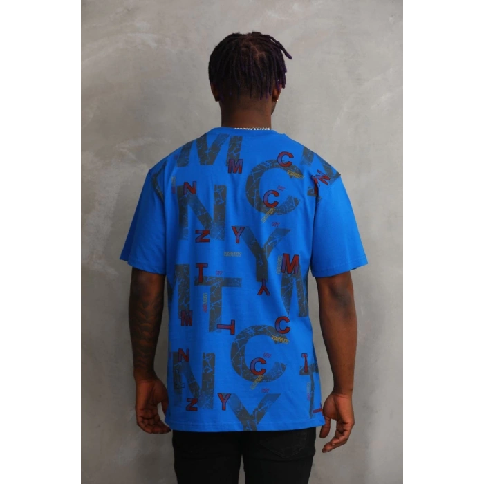 Unisex Baskılı Oversize T-Shirt - Mavi