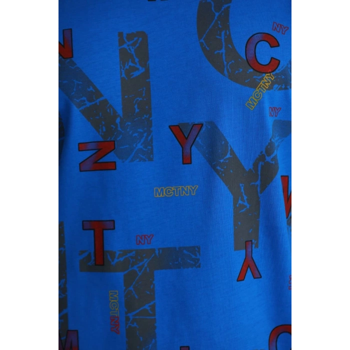 Unisex Baskılı Oversize T-Shirt - Mavi