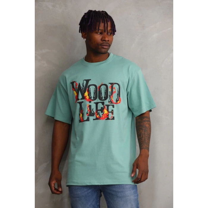 Unisex Baskılı Oversize T-Shirt - Mint Yeşili