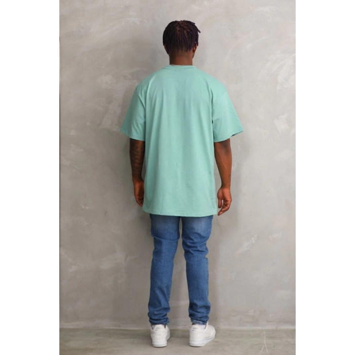 Unisex Baskılı Oversize T-Shirt - Mint Yeşili