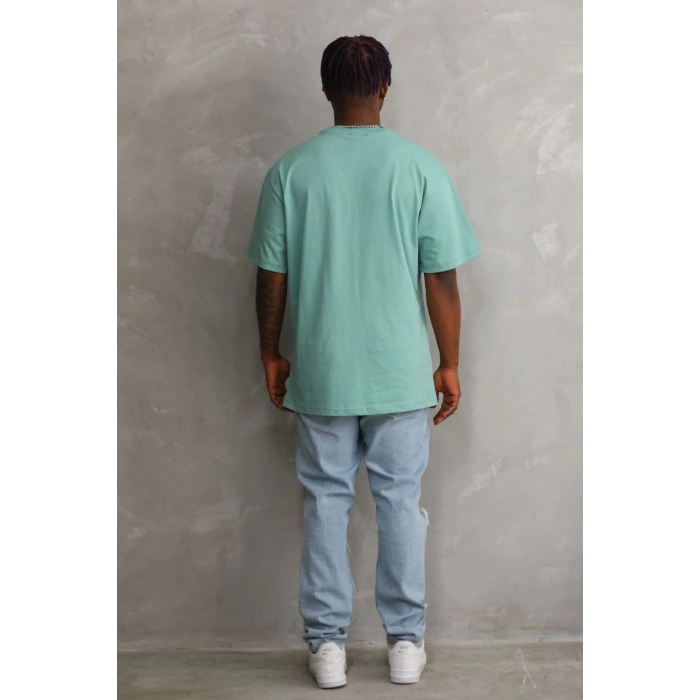 Erkek Baskılı T-Shirt Kısa Kol Bisiklet Yaka Rahat Kalıp Tişört - Mint Yeşili