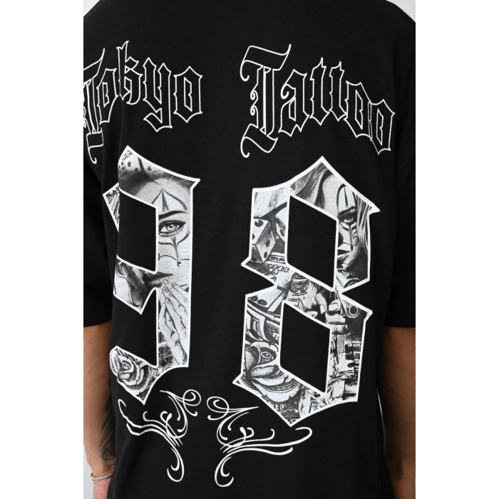 Unisex Baskılı Oversize T-Shirt - Siyah