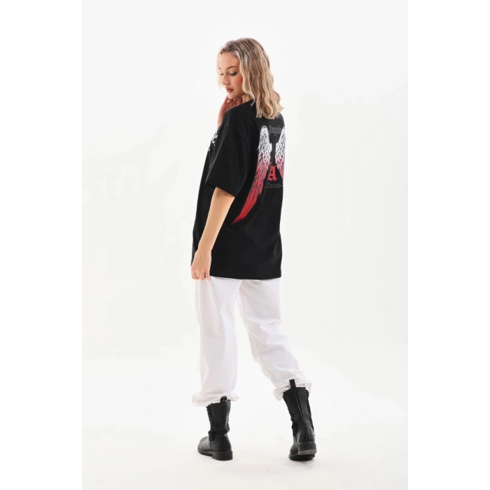 Unisex Baskılı Oversize T-Shirt - Siyah