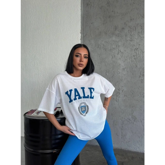 Kadın Baskılı T-Shirt Kısa Kol Bisiklet Yaka Regular Fit Rahat Kalıp Günlük Tişört - Beyaz