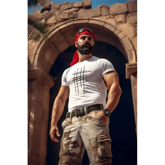 Unisex Bisiklet Yaka Baskılı Oversize T-Shirt - Beyaz