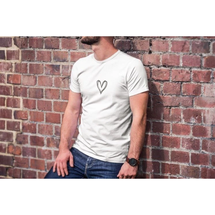 Unisex Bisiklet Yaka Baskılı Oversize T-Shirt - Beyaz