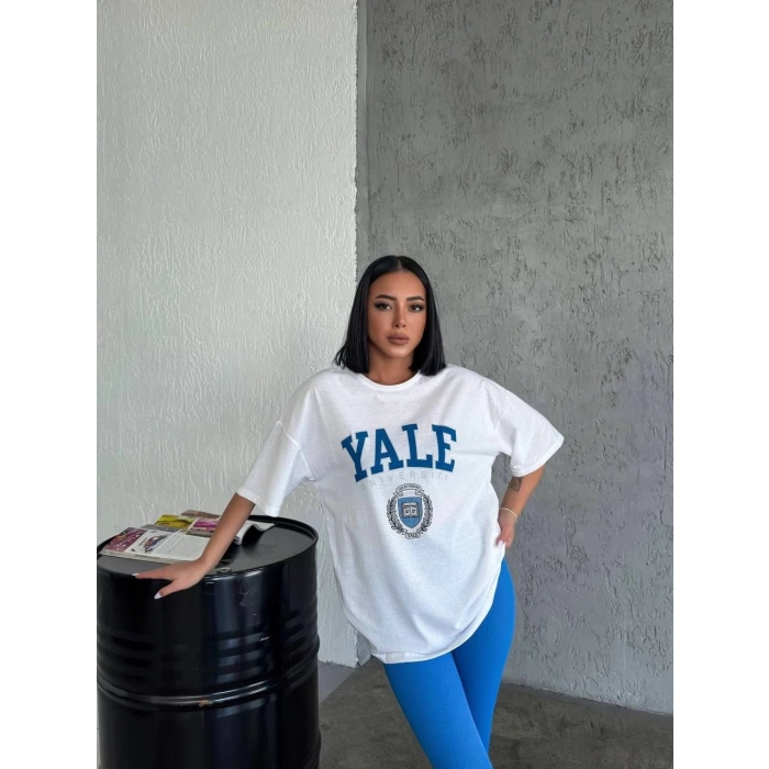 Kadın Baskılı T-Shirt Kısa Kol Bisiklet Yaka Regular Fit Rahat Kalıp Günlük Tişört - Beyaz