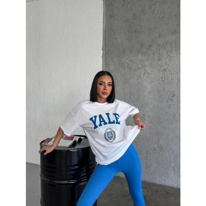 Kadın Baskılı T-Shirt Kısa Kol Bisiklet Yaka Regular Fit Rahat Kalıp Günlük Tişört - Beyaz