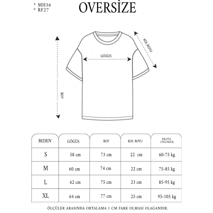 Unisex Bisiklet Yaka Baskılı Oversize T-Shirt - Beyaz