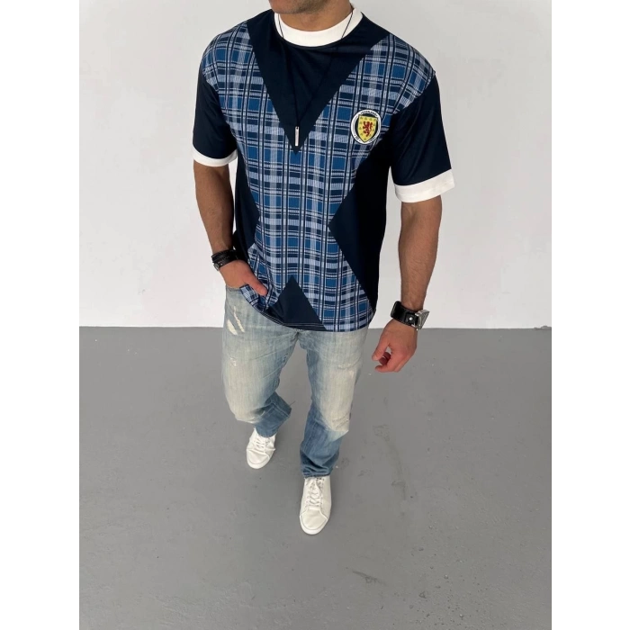 Unisex Bisiklet Yaka Baskılı Oversize T-Shirt - Siyah