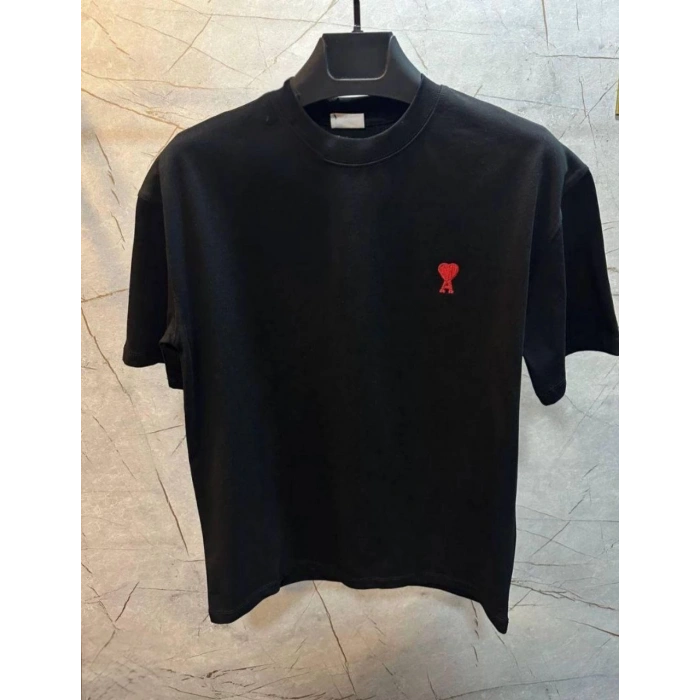 Unisex Bisiklet Yaka Baskılı Oversize T-Shirt - Siyah