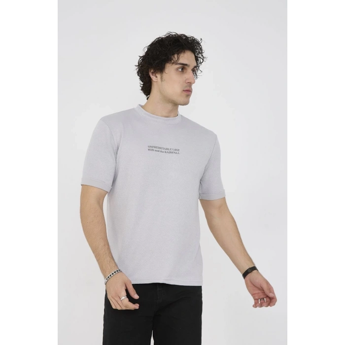 Unisex Bisiklet Yaka Slim fit T-Shirt- Boyalı Gri