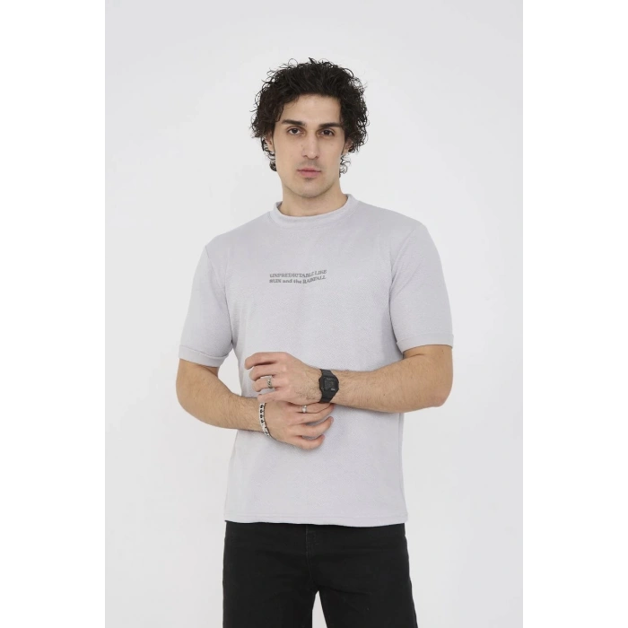 Unisex Bisiklet Yaka Slim fit T-Shirt- Boyalı Gri