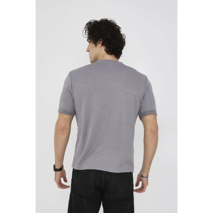 Unisex Bisiklet Yaka Slim fit T-Shirt- Gri