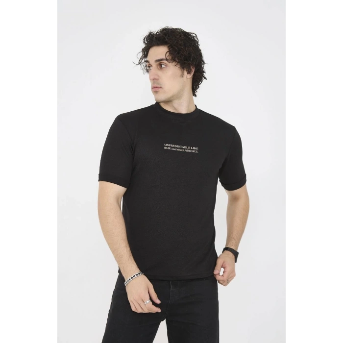 Unisex Bisiklet Yaka Slim fit T-Shirt- Siyah