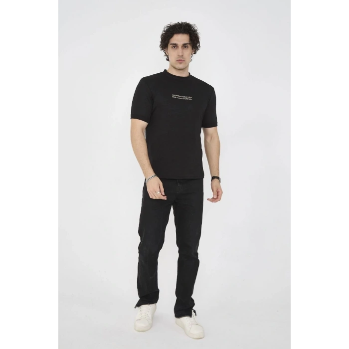 Unisex Bisiklet Yaka Slim fit T-Shirt- Siyah