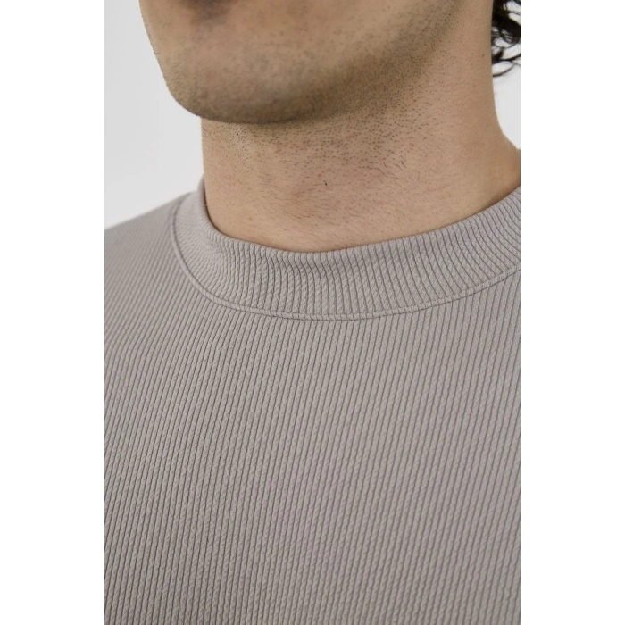 Unisex Bisiklet Yaka Slim fit T-Shirt- Taş