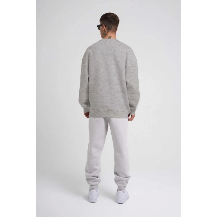 Unisex Biskilet Yaka Üç İplik SweatShirt - Gri