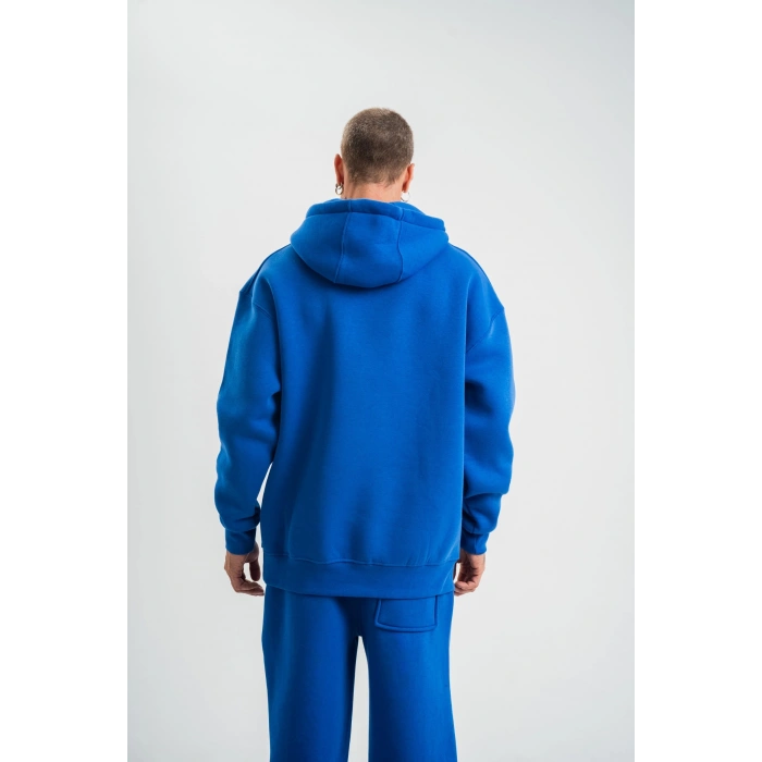 Unisex Double Oversize Kapşonlu Basic SweatShirt - Mavi