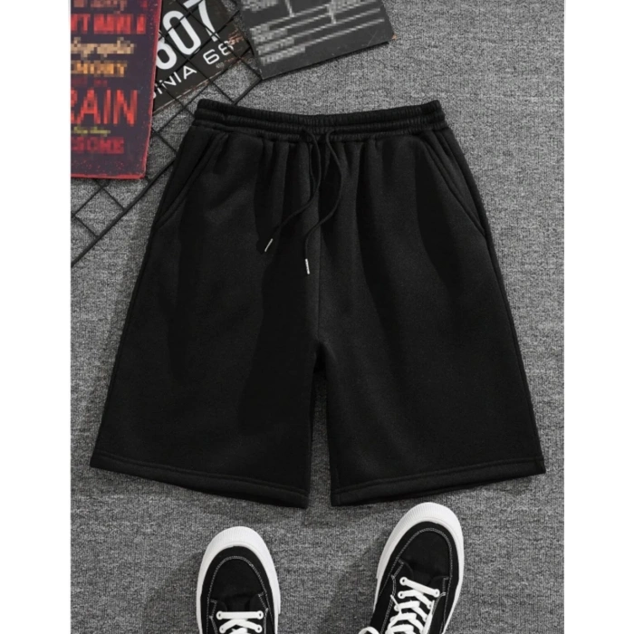 Kadın İki İplik Düz Oversize Şort - Siyah