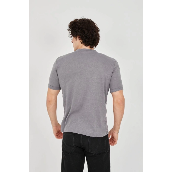 Unisex Jakar Kumaş Slim Fit T-Shirt - Boyalı Gri