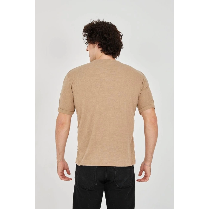 Unisex Jakar Kumaş Slim Fit T-Shirt - Kahverengi