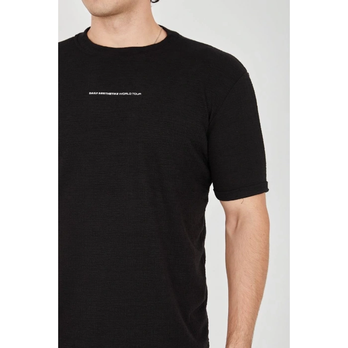 Unisex Jakar Kumaş Slim Fit T-Shirt - Siyah