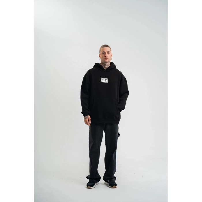 Unisex Kapşonlu Uzun Kol Patchli Nakışlı SweatShirt - Siyah