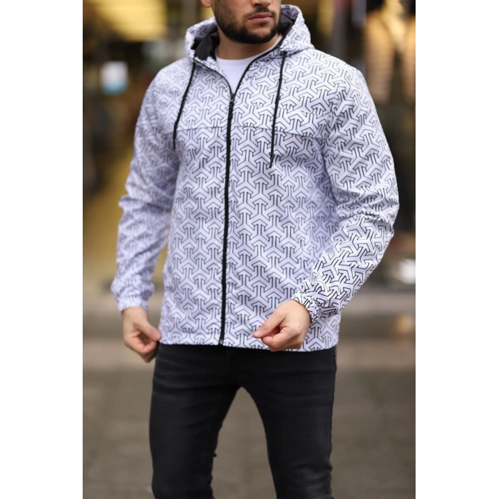 Unisex Kapüşonlu İçi Astarlı Yağmurluk - Beyaz