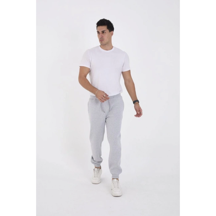 Unisex Kışlık Üç İplik Lastikli Eşofman Pantolon - Gri