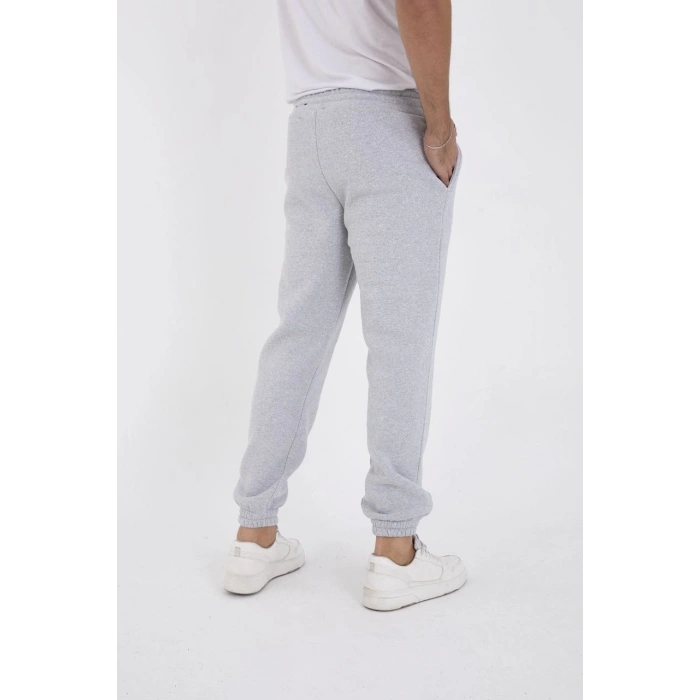 Unisex Kışlık Üç İplik Lastikli Eşofman Pantolon - Gri
