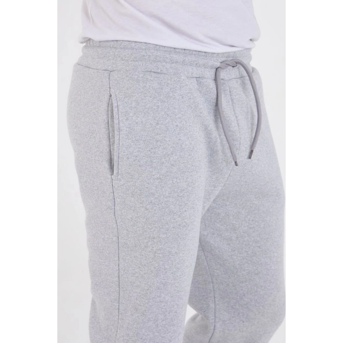 Unisex Kışlık Üç İplik Lastikli Eşofman Pantolon - Gri