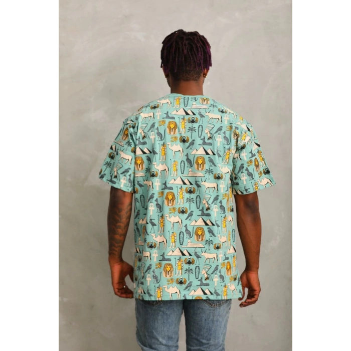 Unisex Oversize Baskılı Bisiklet Yaka T-Shirt - Mint Yeşili