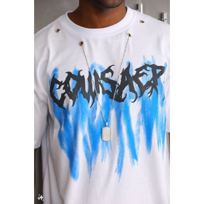 Unisex Oversize Kolye Dahil T-Shirt - Beyaz