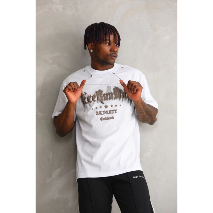 Unisex Oversize Kolye Dahil T-Shirt - Beyaz