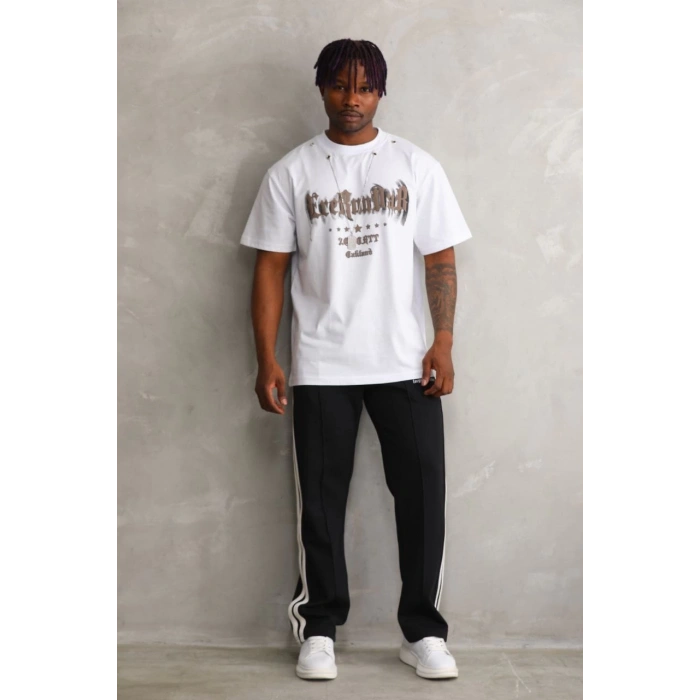 Unisex Oversize Kolye Dahil T-Shirt - Beyaz