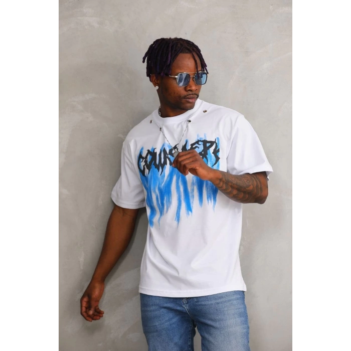 Unisex Oversize Kolye Dahil T-Shirt - Beyaz