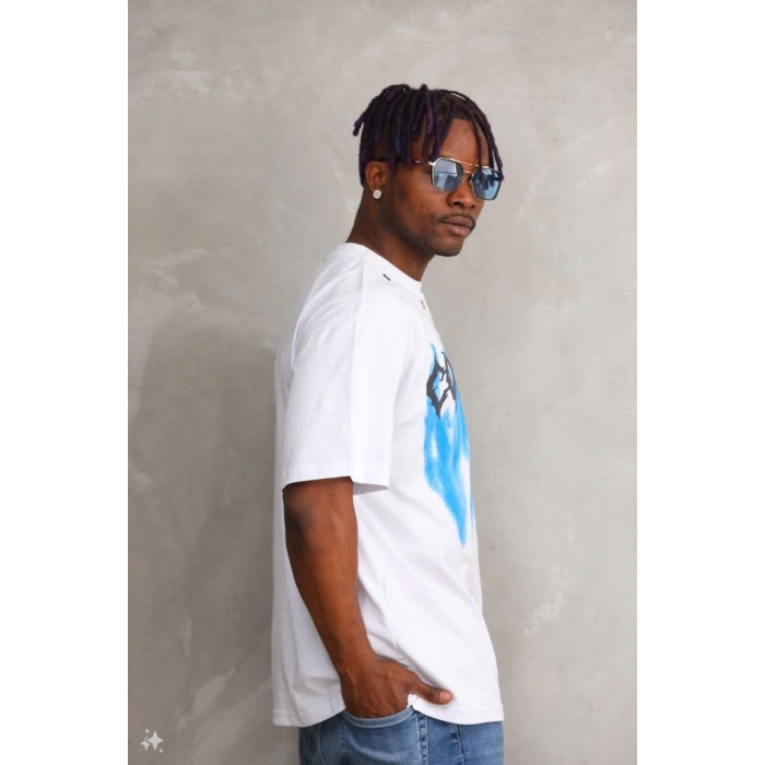 Unisex Oversize Kolye Dahil T-Shirt - Beyaz