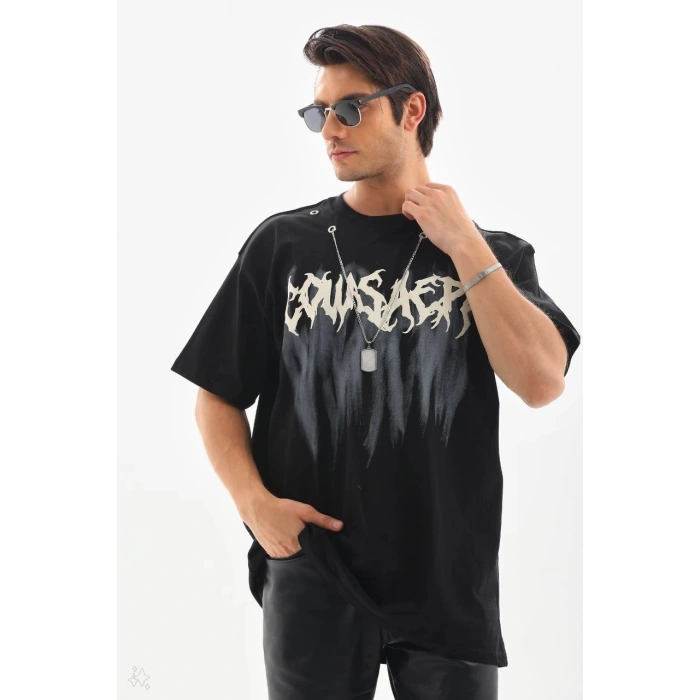Unisex Oversize Kolye Dahil T-Shirt - Siyah