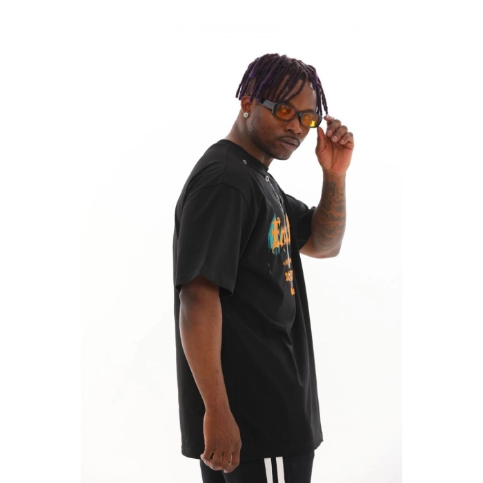 Unisex Oversize Kolye Dahil T-Shirt - Siyah