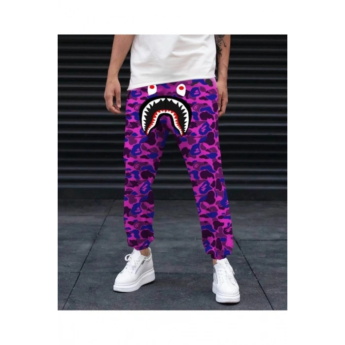 Unisex Pubg Bape x Shark Eşofman Altı - Mor