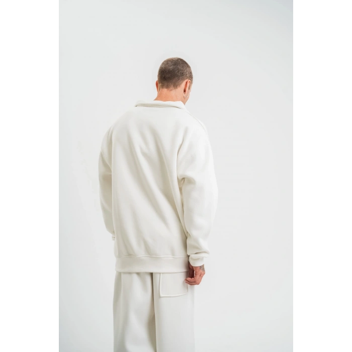 Uzun Kol Bisiklet Yaka Basic SweatShirt - Beyaz