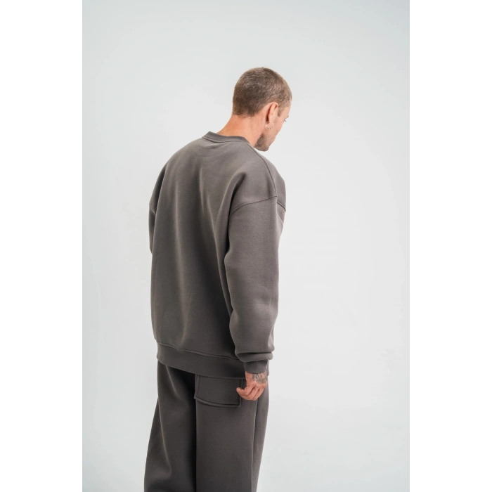 Uzun Kol Bisiklet Yaka Basic SweatShirt - Füme