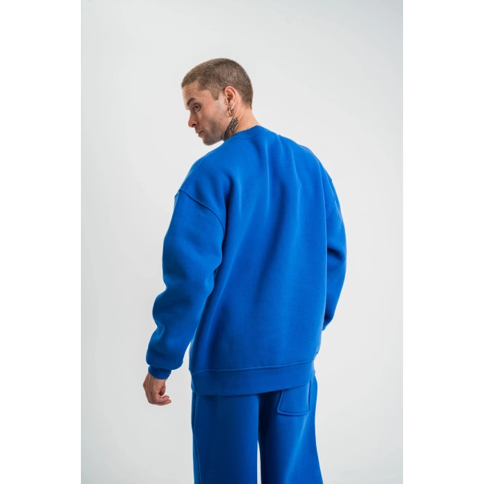 Uzun Kol Bisiklet Yaka Basic SweatShirt - Mavi