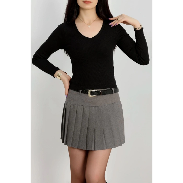 V yaka kaşkorse bluz siyah a3699