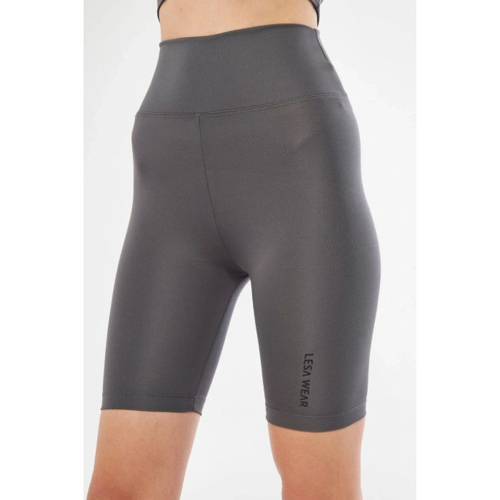 Yüksek Bel Biker Sporcu Şort - Füme